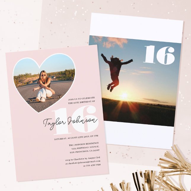 Invitation Age personnalisé Fête d'anniversaire Photo Coeur A (Créateur téléchargé)