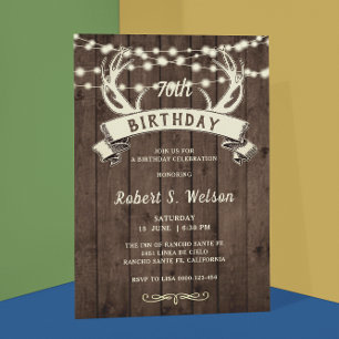 Invitation AGE Rustic Antlers Banner Anniversaire masculin