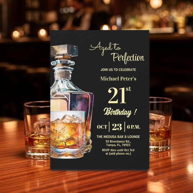 Invitation Aged to Perfection Men 21st Whiskey Birthday (Créateur téléchargé)