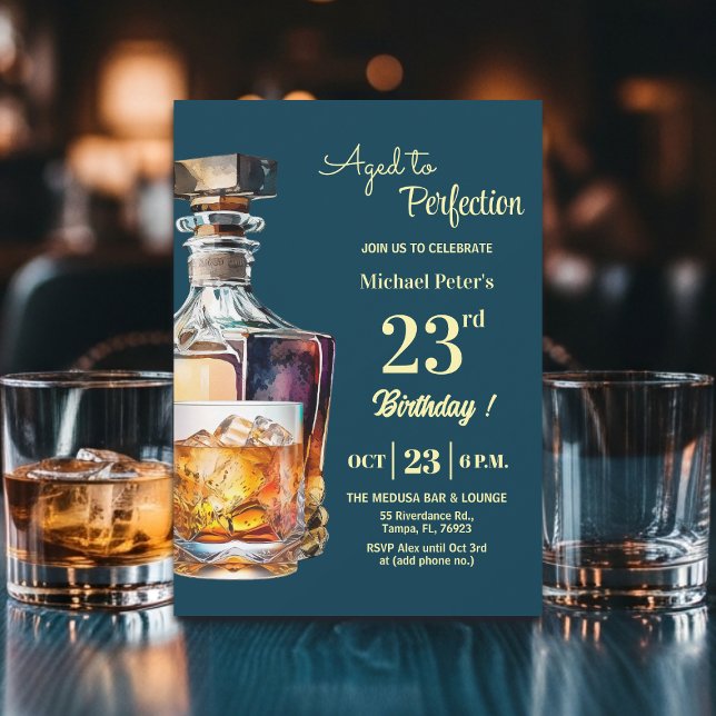 Invitation Aged to Perfection Men 23rd Whiskey Birthday  (Créateur téléchargé)