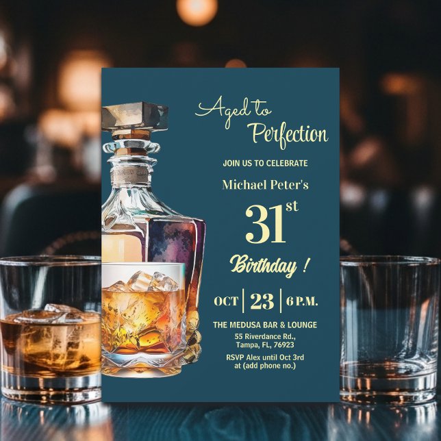 Invitation Aged to Perfection Men 31st Whiskey Birthday  (Créateur téléchargé)