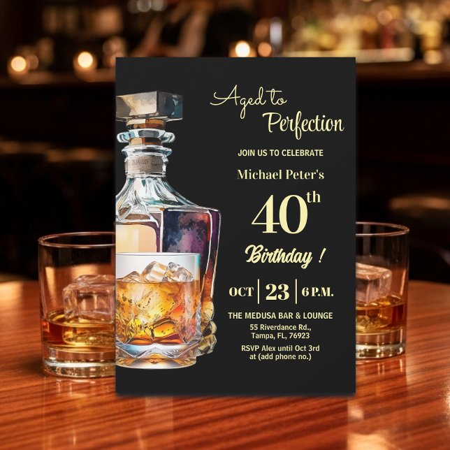 Invitation Aged to Perfection Men 40th Whiskey Birthday  (Créateur téléchargé)