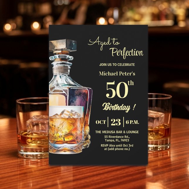 Invitation Aged to Perfection Men 50th Whiskey Birthday  (Créateur téléchargé)
