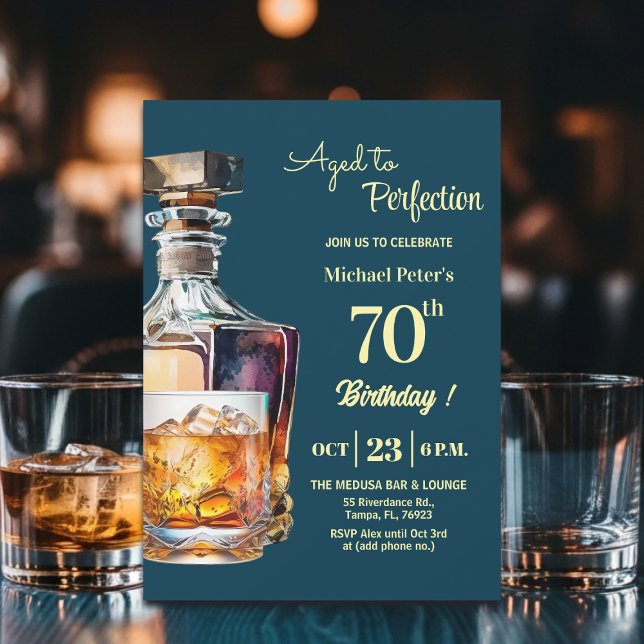 Invitation Aged to Perfection Men 70th Whiskey Birthday  (Créateur téléchargé)