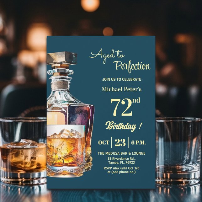 Invitation Aged to Perfection Men 72nd Whiskey Birthday  (Créateur téléchargé)
