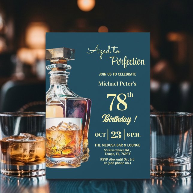 Invitation Aged to Perfection Men 78th Whiskey Birthday  (Créateur téléchargé)