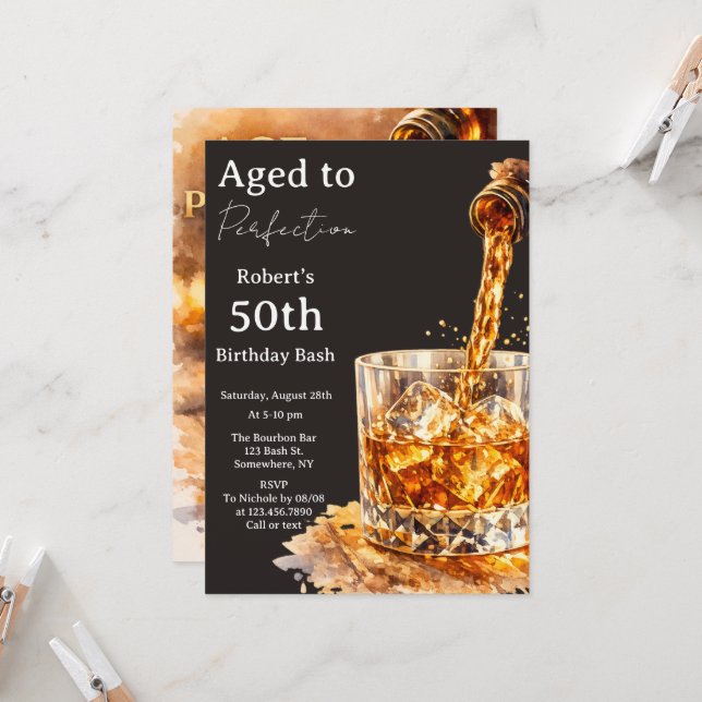 Invitation Aged To Perfection Men’s Birthday Party (Devant/Arrière en situation)