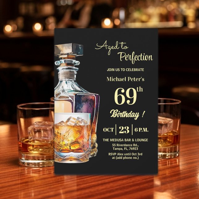 Invitation Aged to Perfection Men's 69th Whiskey Birthday  (Créateur téléchargé)