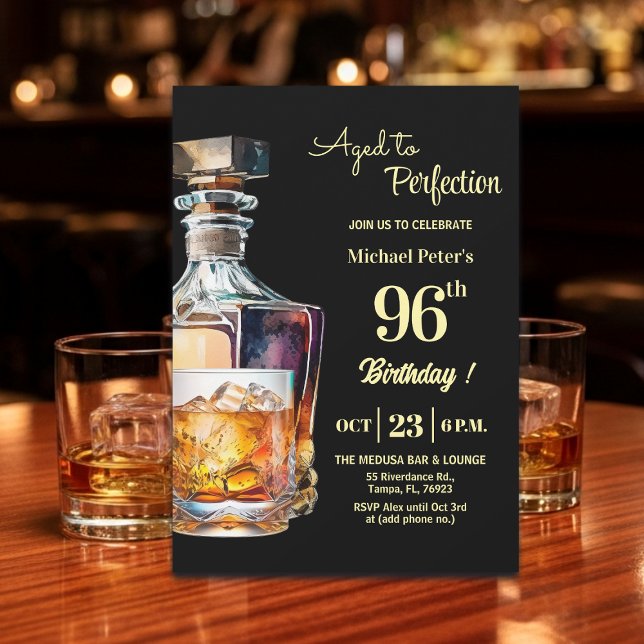 Invitation Aged to Perfection Men's 96th Whiskey Birthday  (Créateur téléchargé)