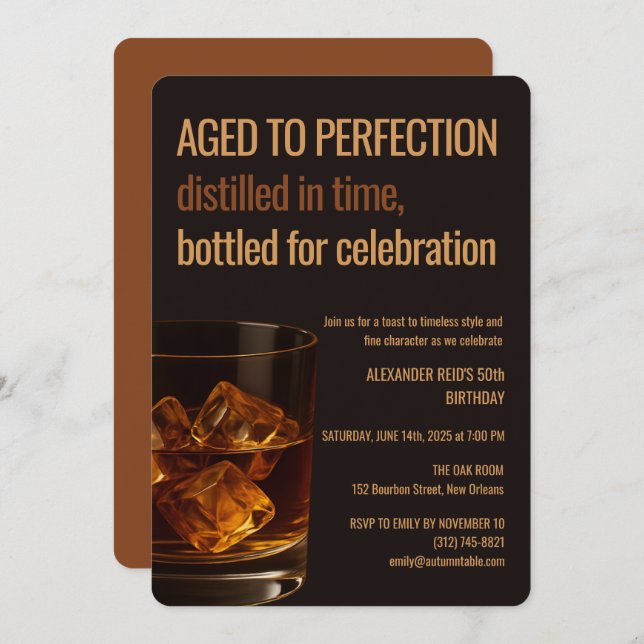 Invitation Aged to Perfection | Whisky Birthday (Devant / Derrière)