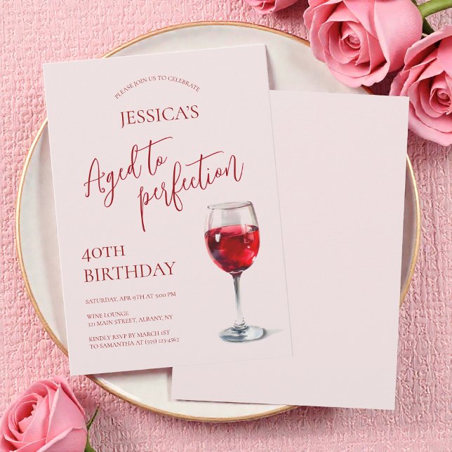 Invitation Aged to Perfection Wine Pink 40th Birthday Party (Aged to Perfection Wine Pink 40th Birthday Party Invitation)