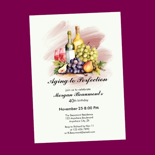 Invitation Aged to Perfection Wine Themed 40th Birthday Party (Créateur téléchargé)