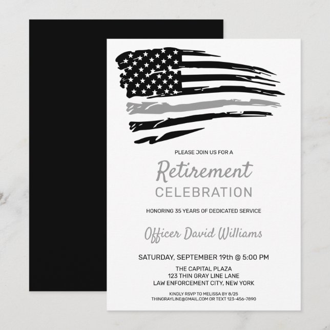 Invitation Agent de correction à la retraite Fine ligne grise (Devant / Derrière)