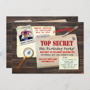 Invitation Agent secret principal Spy Birthday Party