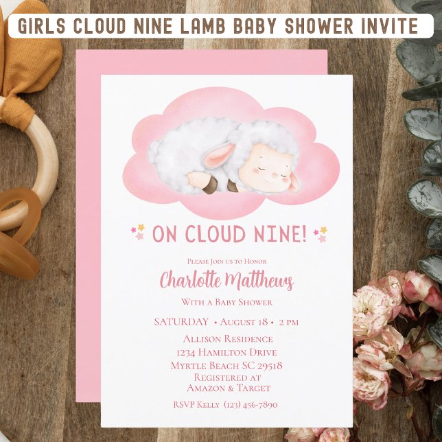 Invitation Agneau Bébé Cute Nuage Neuf 9 Baby showers (Créateur téléchargé)