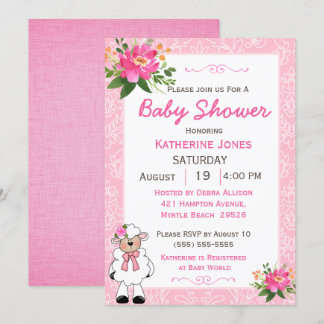 Invitation Agneau bébé fille mignonne