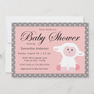 Invitation Agneau bébé mignon et Baby shower Pois