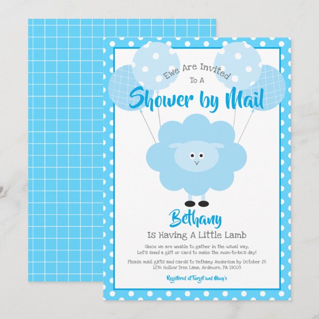 Invitation Agneau bleu Baby shower par Mail Cute Simple Moder (Devant / Derrière)