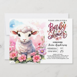 Invitation Agneau Cherubic délice Baby shower fille rose