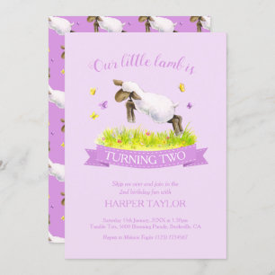Invitation Agneau de printemps sauter mignon violet 2e annive