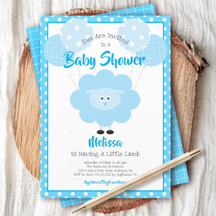 Invitation Agneau doux bleu, Baby shower moderne simple