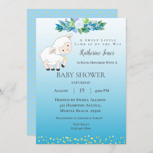 Invitation Agneau mignon bleu Floral Boy Baby shower Invitati