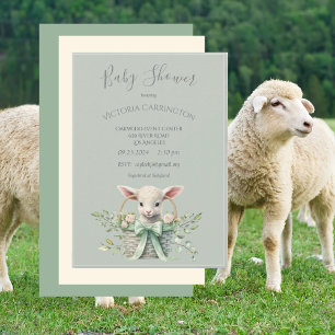 Invitation Agneau mignon en panier avec Baby shower de fleurs