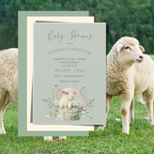 Invitation Agneau mignon en panier avec Baby shower de fleurs