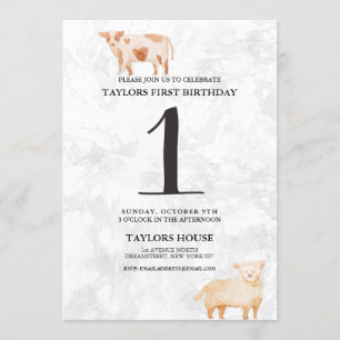Invitation Agneau mignon et vache Grange animaux 1ère fête d'
