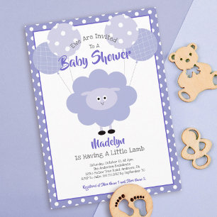 Invitation Agneau pourpre Baby shower neutre genre moderne mi