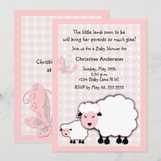 Invitation Agneau rose bébé fille douche