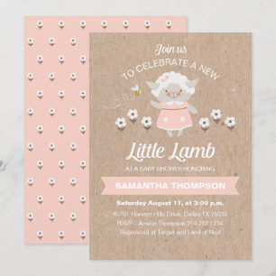Invitation Agneau rose mignon bébé fille douche