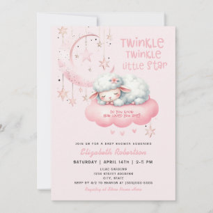 Invitation Agneau rose Twinkle Twinkle Girls Baby shower