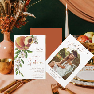 Invitation Agrumes Pêche Florale Pêche Photo Graduation