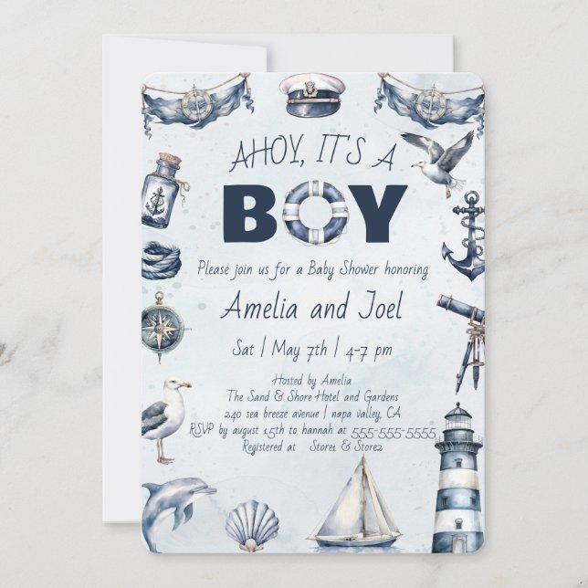 Invitation Ahoy Ahoy est un garçon Baby shower nautique (Devant)