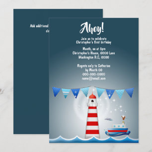 Invitation Ahoy bleu marine phare de navire