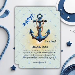 Invitation Ahoy bleu moderne ! Ancre Baby shower nautique