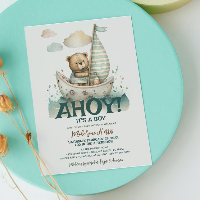 Invitation Ahoy Boy Teddy Bear Sailor Bateau Baby shower De M (Créateur téléchargé)