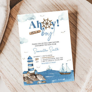 Invitation Ahoy C’est un garçon Baby shower nautique