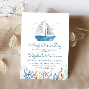 Invitation Ahoy ! C'est un Baby shower Boy Cute Sailboat