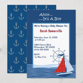 Invitation Ahoy C'est un Baby shower de bateau à voile bleu g
