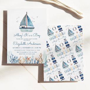 Invitation Ahoy ! C'est un Baby shower de bateau à voile Boy