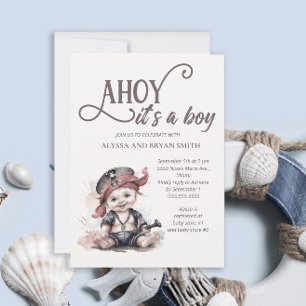 Invitation Ahoy c'est un Baby shower de pirates