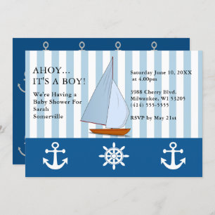Invitation Ahoy C'est un Baby shower garçon Voile Sepia Blue