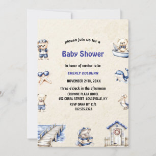 Invitation Ahoy c'est un baby shower nautique d'ours en peluc