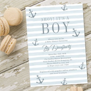 Invitation Ahoy C'est un garçon Ancre nautique Baby shower bl
