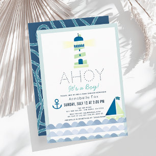 Invitation Ahoy C'est un garçon Baby shower bleu marine