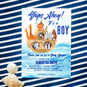 Invitation Ahoy c'est un garçon baby shower chrétien de Noah'