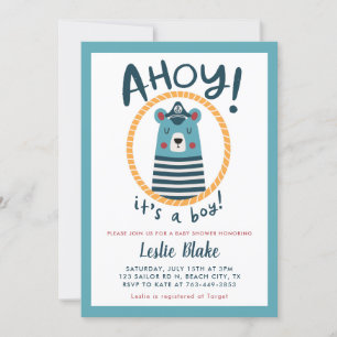 Invitation Ahoy C'est un garçon Baby shower d'ours de mer