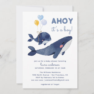 Invitation AHOY C'est un garçon ! Baby shower maman baleine